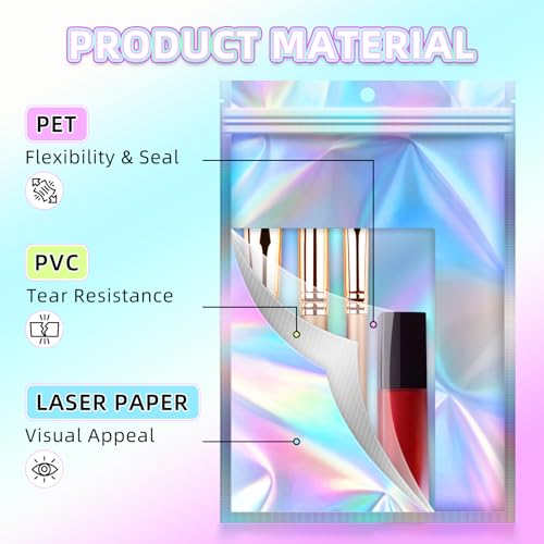 JETMORE Holographic Bags 50 PCS Mylar Bags 6x9" Resealable Embroidery Bags | Smell proof bag for goodie party favor jewelry freshie supplies candy cross stitch floss beads packaging sealable bags