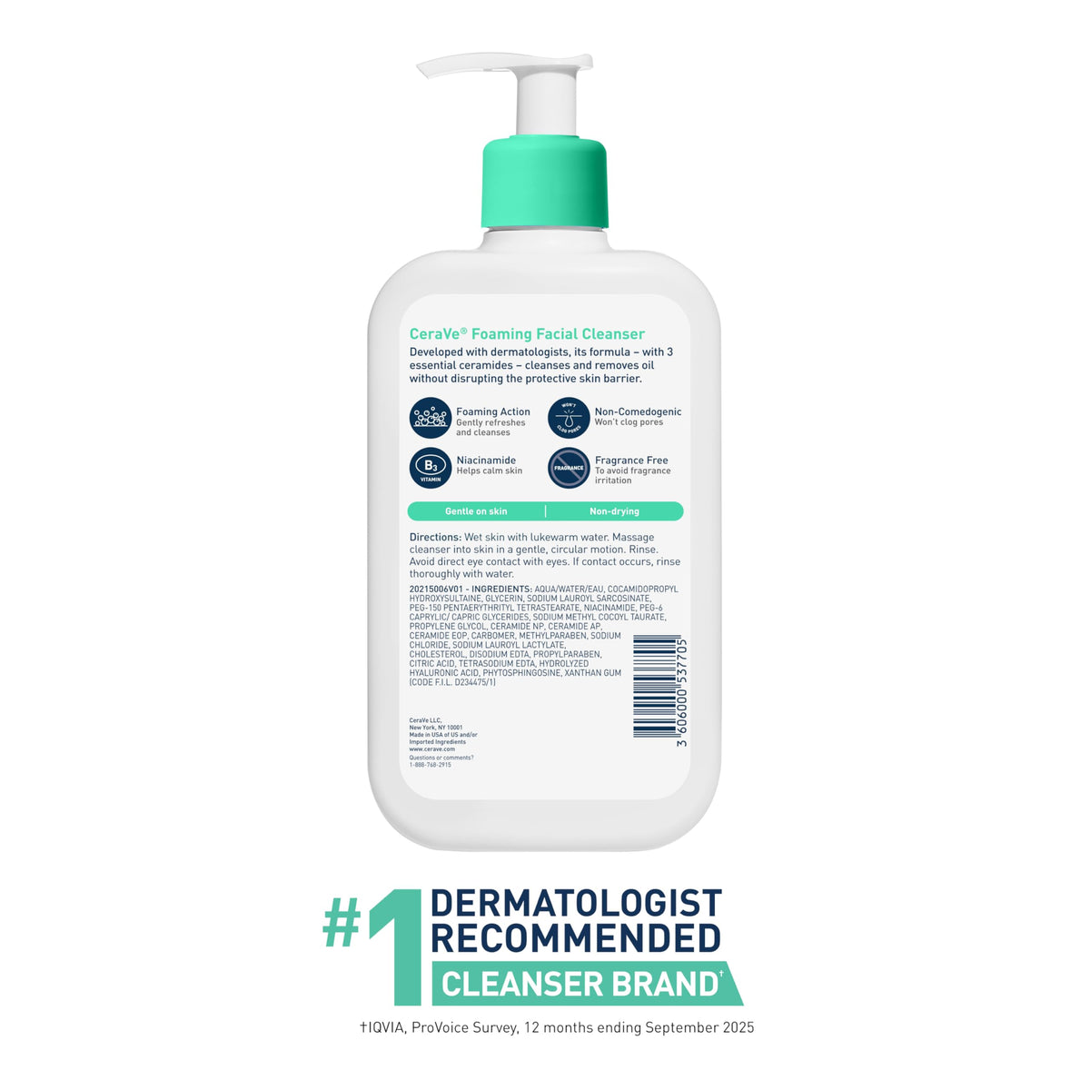 CeraVe Foaming Facial Cleanser, Gentle Cleanser for Oily Skin, 16fl oz | Skin Care with Hyaluronic Acid & Niacinamide, Makeup Remover, Daily Face Wash For Men & Women, Fragrance Free, Oil Control