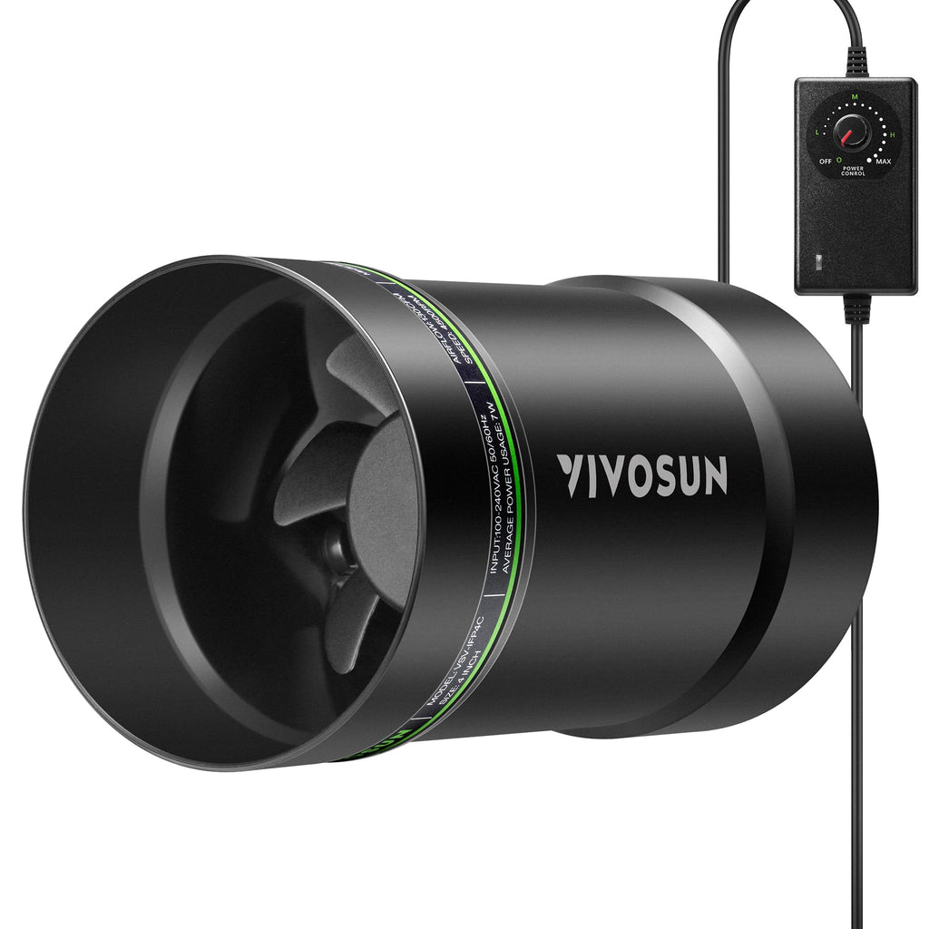 VIVOSUN P4 4" Inline Fan &Speed Control 130 CFM Exhaust Fan for Home | Low Noise Duct Fan, HVAC Ventilation, Vent Booster Fan in Workshop, Grow Room, Basement, Bathroom, Kitchen, Attic, 3D Printer