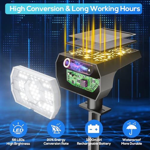 NYMPHY Solar Lights Outdoor Waterproof - 4 Pack (Cool White) | 56 LED 3 Lighting Modes IP68 Waterproof Solar Powered Garden Yard Spot Solar Lights for Outside Landscape