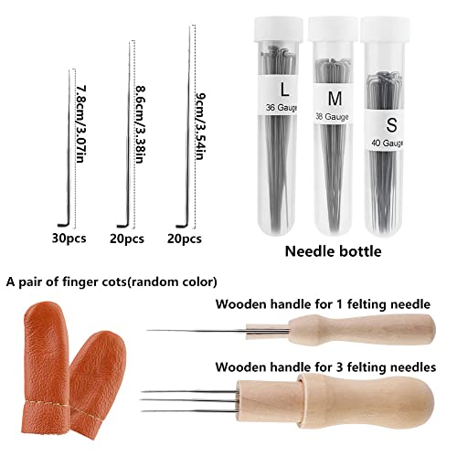 Mayboos 74 Pcs Felting Needles 36/38/40 Gauge Needle Felting Supplies | Needle Felting Tools with 3 Sizes Felting Needles Wooden Handle for Beginner Professional