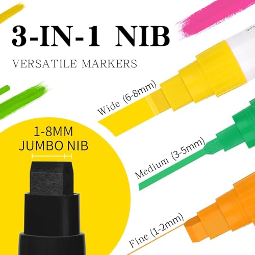 colourmotor 24 Colors Jumbo Markers, 8mm Wide Tip Thick Poster Markers | Permanent Jumbo Acrylic Paint Markers for Rock Painting, Ceramic, Wood, Glass, Metal, Canvas, DIY Craft Making