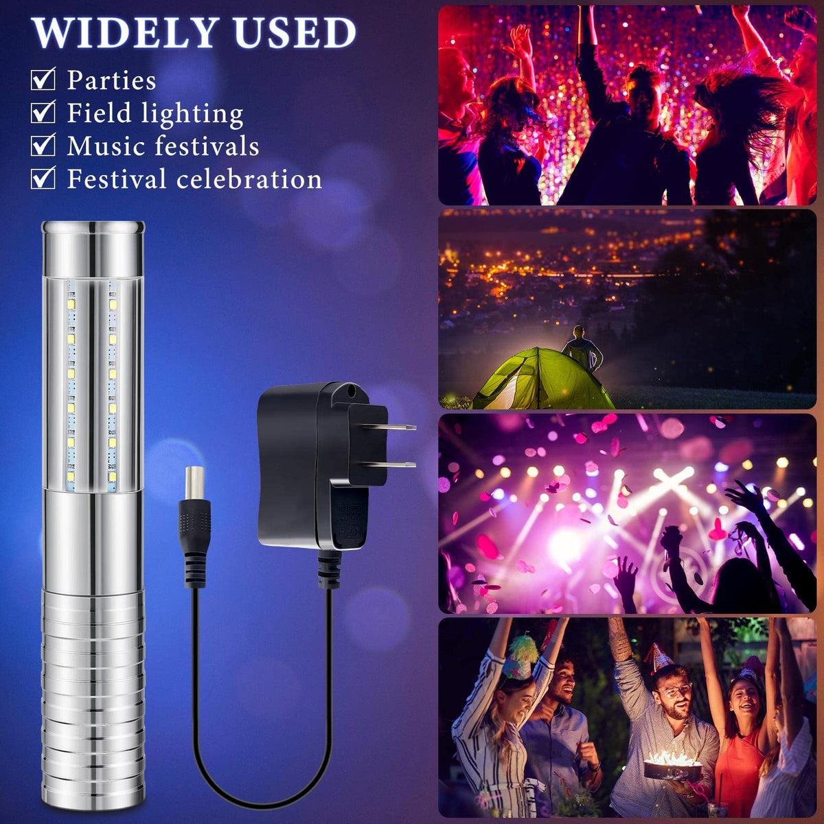 Civaner 4 Pcs LED Bottle Service Lights Nightclubs, Silver White Light | Handheld,Rechargeable,Adjustable Light Mode,Matching Charger,Flashing Light Signs For Birthday Wedding Party