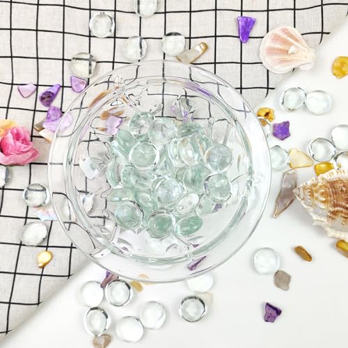 FANTIAN 1 lb Clear Glass Beads for Vase Filler,100 Pcs Glass Pebbles Stones | Clear Flat Glass Marbles Rocks for Vase Flower Candle Craft Aquarium Bird Bath Wedding Centerpiece Fire Pit Home Decor DIY
