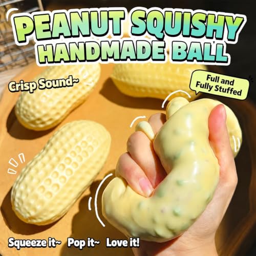 Crunchy Peanut Squishy Toys, Squeeze Fidget Toys for Stress Anxiety Relief | Peanut Squishy Crunchy Realistic Food Shaped Stress Balls, Soft Slow Rising Squishy Party Favors Birthday Gifts Adults Kids