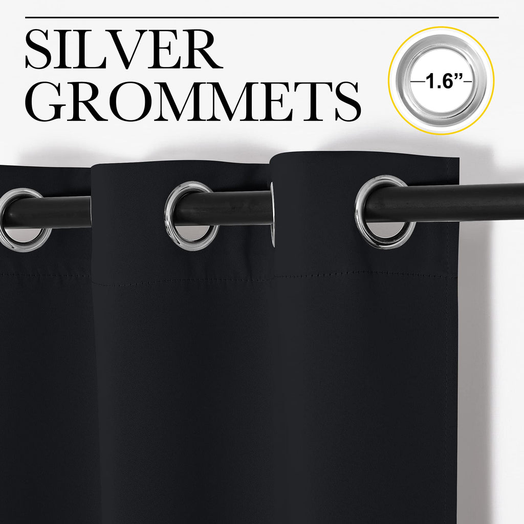 NICETOWN Black Blackout Curtains for Bedroom 42" Wide x 63" Long 2 Panels | Solid Grommet Thermal Insulated Drapes, Noise Reducing, Light Blocking, Room Darkening Decor for Kitchen Window Treatments