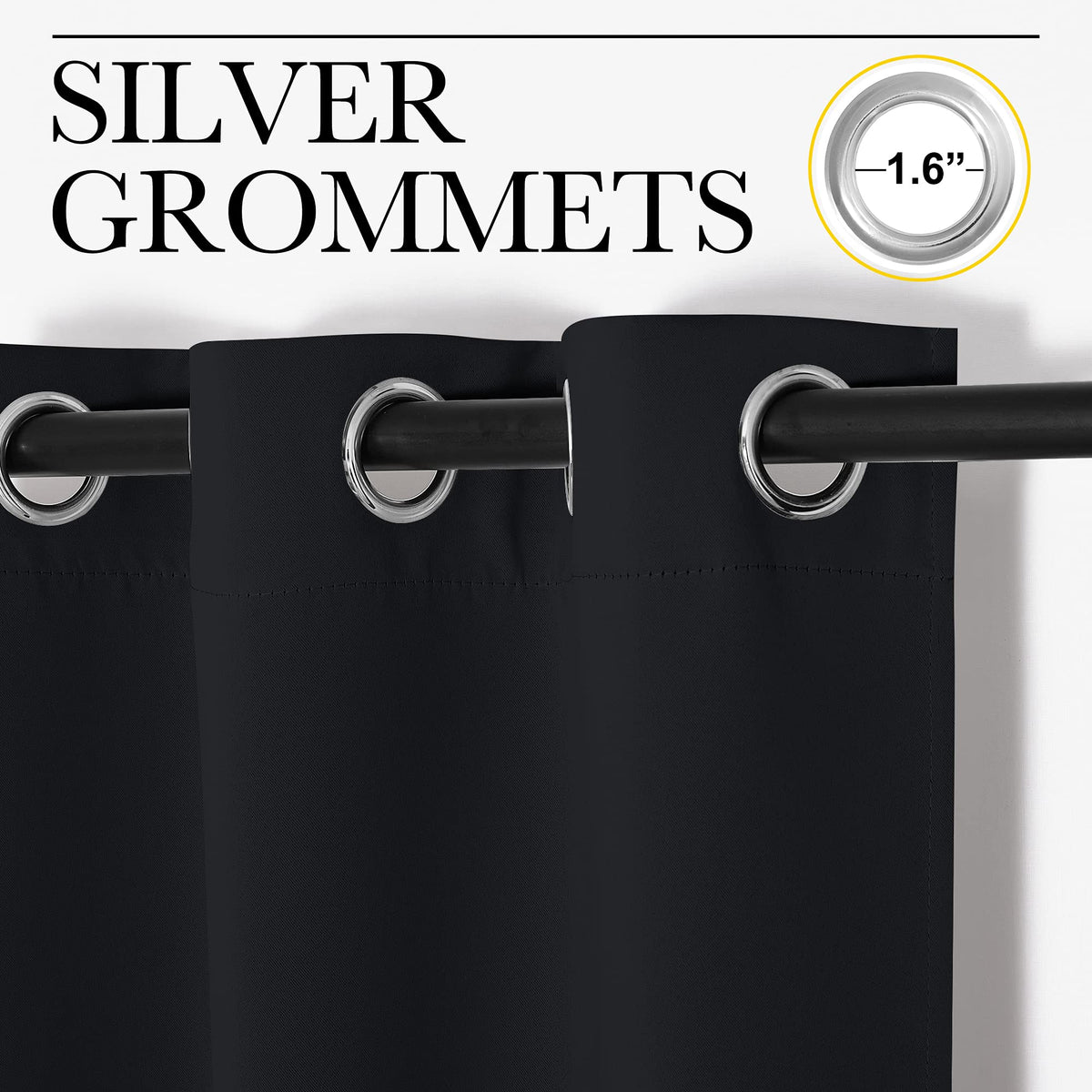 NICETOWN Black Blackout Curtains for Bedroom 42" Wide x 63" Long 2 Panels | Solid Grommet Thermal Insulated Drapes, Noise Reducing, Light Blocking, Room Darkening Decor for Kitchen Window Treatments