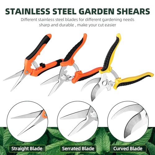 EWPJDK 3 Pack Garden Pruning Shears Scissors Clippers Stainless Steel | Gardening Shears, Gardening Shears, Pruning Snips for Gardening Tools, Securely Lock, Non-Slip, Ergonomically Designed