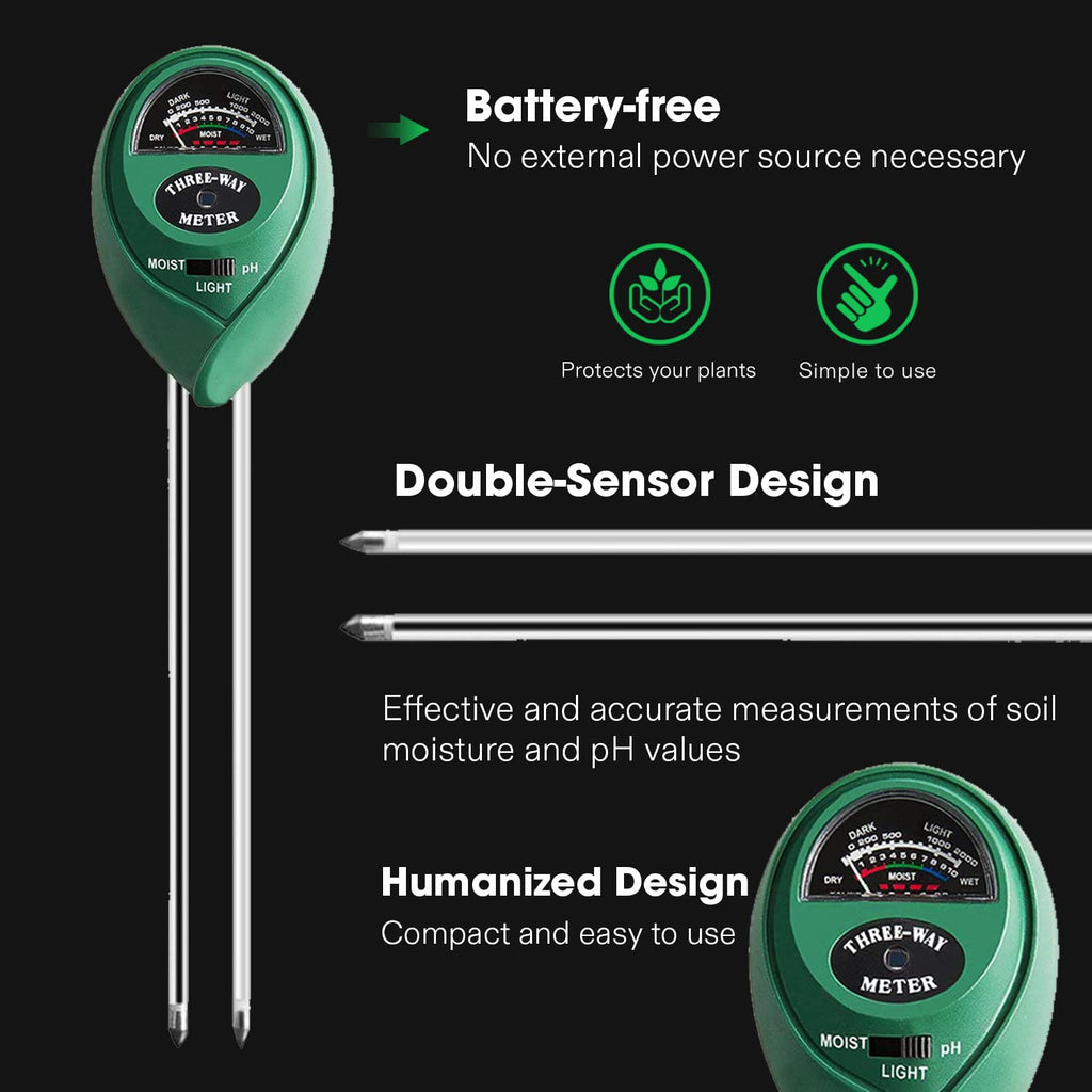 VIVOSUN Plant Soil Moisture Meter, 3-in-1 pH Tester, Indoor & Outdoor Use | Battery-Free; 3-in-1 Plant pH Tester; Home, Garden, Lawn, Farm; Promote Plants Healthy Growth