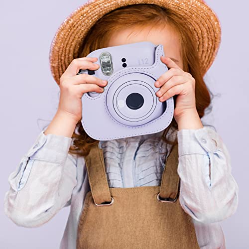 Phetium Instant mini 12 Camera Protective Case Compatible with Instax Mini 12 11,PU Leather Bag with Pocket and Adjustable Shoulder Strap (Lilac Purple)