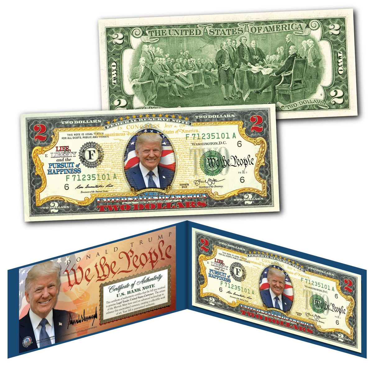 Merrick Mint Donald Trump President Declaration of Independence $2 U.S. Bill Genuine Currency