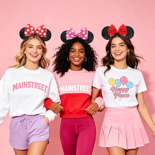 ETLUK Mouse Ears Headband, Mouse Ears Sequin Bow Headbands for Women Girls, Cosplay Accessories Party Decorations (Red)