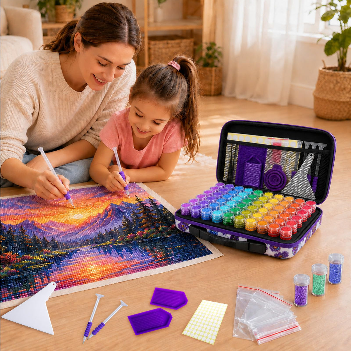 ZORETCO Diamond Painting Storage Case, 60 Slots Diamond Art Kits for Adults | Portable Bead Organizer Box, Diamond Art Supplies Storage for Rhinestones, Gem, Diamond Painting Accessories and Tools