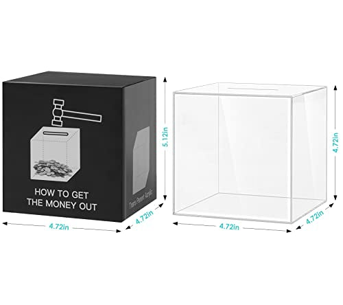 Piggy Bank for Adults Must Break to Open Acrylic Clear Piggy Bank Coin Bank | Vcertcpl Money Saving Box for Cash Saving, Unopenable Adults Bank for Real Money Bank Change Jar (Clear, 12x12CM)
