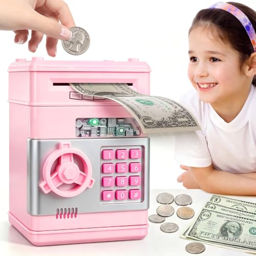 Kids Piggy Bank for Girls - Toys for 5 6 7 8 9 10 Year Old Girl Birthday Gifts - Electronic Piggy Bank ATM Machine Money Safe for Kids Toys Age 6-8-10
