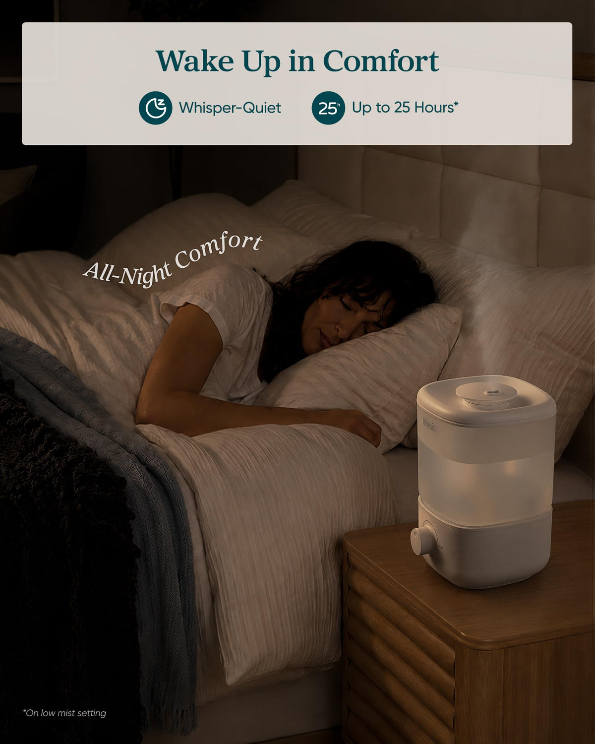Levoit Top Fill Humidifiers for Bedroom, 2.5L Tank for Large Room, 25dB | Easy to Fill & Clean, Quiet Cool Mist Air Humidifier for Home Baby Nursery & Plants, Auto Shut-off for Safety, 25H Lasting