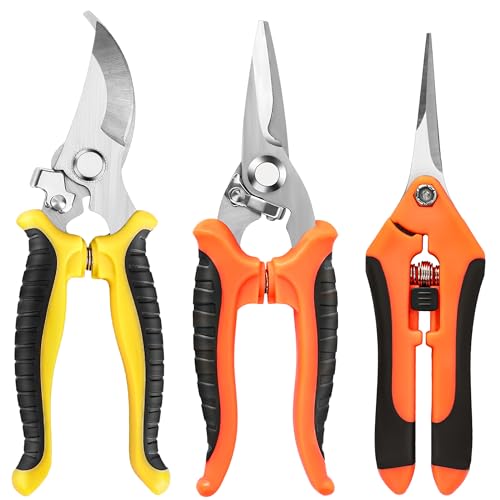 EWPJDK 3 Pack Garden Pruning Shears Scissors Clippers Stainless Steel | Gardening Shears, Gardening Shears, Pruning Snips for Gardening Tools, Securely Lock, Non-Slip, Ergonomically Designed