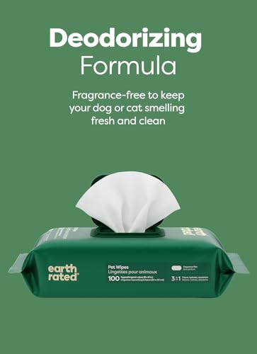 Earth Rated Dog Wipes for Paws & Butt, Deodorizing, Unscented, 100ct | Hypoallergenic, 3-in-1 Cleaning and Hydrating, for Grooming Paws, Body and Butt