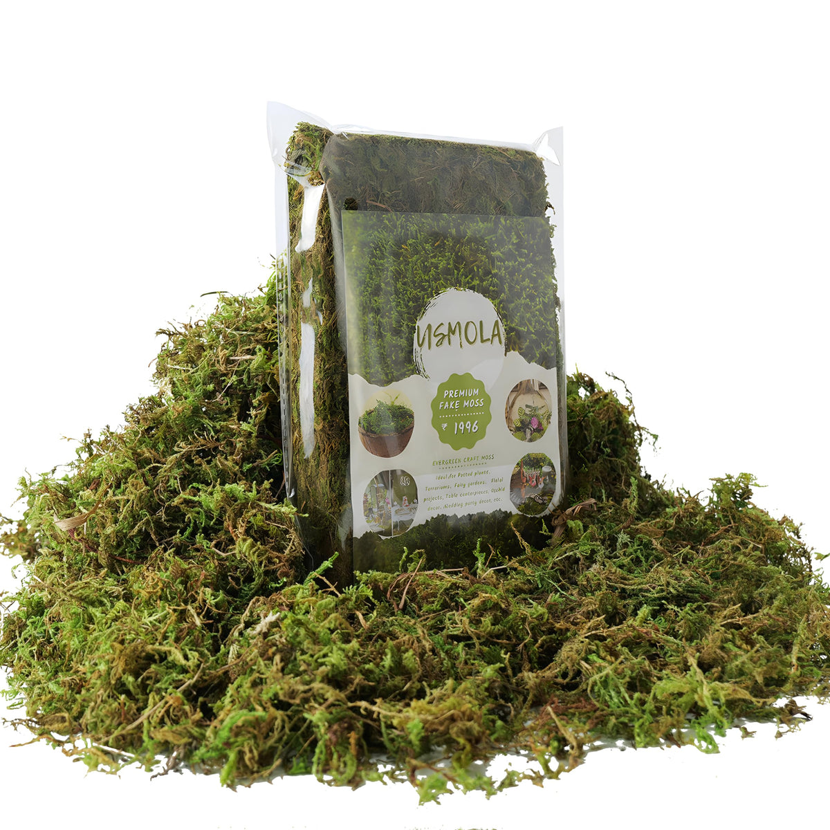USMOLA Fake Green Moss for Potted Plants, 4OZ Artificial Moss for DIY Crafts, Faux Moss for Table Centerpieces Fairy Garden Decor (Fresh Green 140gr)