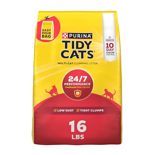 Purina Tidy Cats 24/7 Performance Clumping Cat Litter, 16 lb Bag | Clean Linen scent with 24/7 slow-release deodorizer in a smaller, easy-pour size