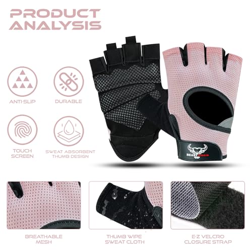 BEAST RAGE Workout Gloves for Men and Women, Fingerless Weight Lifting Gloves with Palm Protection Padding, Breathable and Lightweight Gym Gloves for Weightlifting, Cycling, Exercise, Training Pull Up