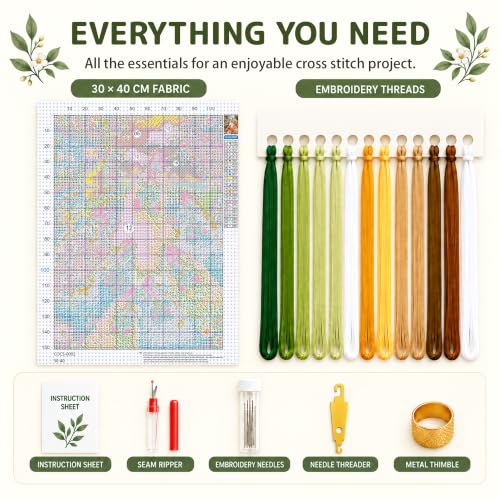 AuraDraw 11CT Stamped Cross Stitch Kit for Adults Beginners, Chicken Counted Cross Stitch Kits for Adults, Needlepoint Cross-Stitch Patterns Embroidery Kits Arts and Crafts for Home Decor 12×16Inch