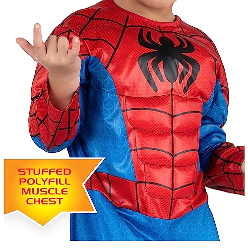 MARVEL Official Toddler Deluxe Halloween Costume - Premium Quality Padded Jumpsuit and Fabric Headpiece (3T-4T)