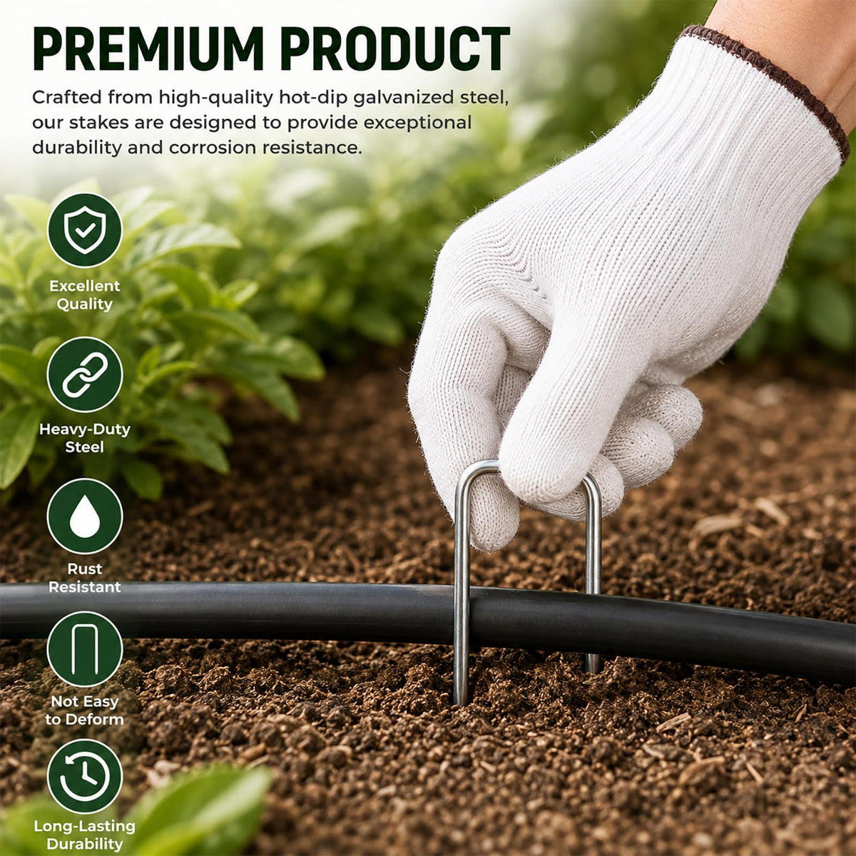 FEED GARDEN Landscape Staples 6 Inch 50 Pack, Galvanized Garden Stakes | 11 Gauge for Weed Barrier,Sod, Artificial Turf, Drip Irrigation Tubing, Netting,Outdoor Decoration, Plant cover,4/6/8/10/12in
