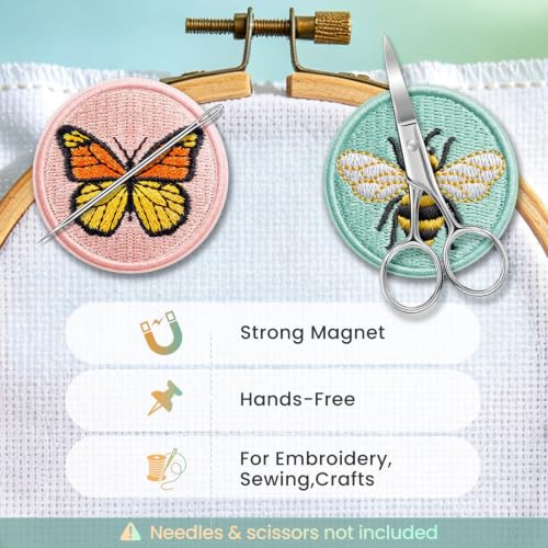 DELLAN 2-Pack Magnetic Needle Minder for Cross Stitch & Embroidery | Magnet keeper for cross stitch, embroidery, quilting & needlepoint Cute bee & butterfly sewing craft gifts