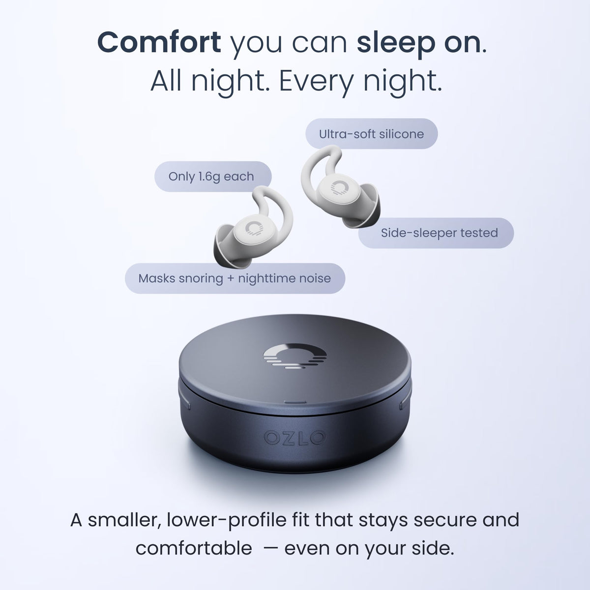 Ozlo Sleepbuds® 2 - Sleep Earbuds, Snoring & Noise Masking Headphones | All-Night Side-Sleeper Comfort, Ultra Small Fit, 14-hr Battery, 50+ Sleep Sounds, In-Ear Alarm, Smart Case Sleep Insights