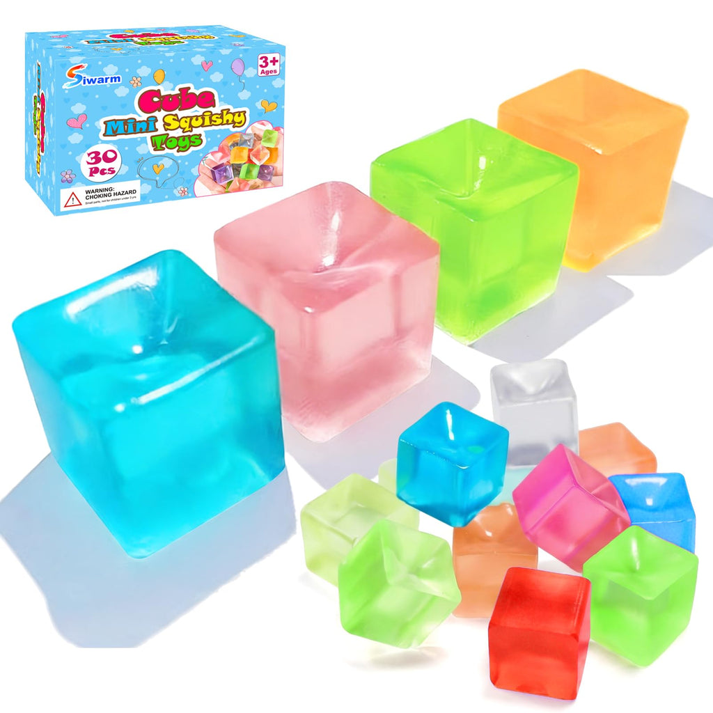 Siwarm 30 Pack Mini Cube Squishy Fidget Toys for Kids and Adults | Mini Stress Cube Squeeze Toys, Sensory Toys, Anxiety Relief, Treasure Box Toys Classroom Prizes, Party Favors