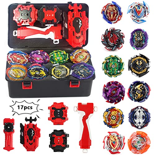Elfnico Spinning Top Set with Storage Case 12 Pcs for Battling Game Gift | 4 Launchers, 1 Ergonomic Grip, Durable ABS and Metal Materials, Foam Padded Interior, Develops Strategy and Problem Solving