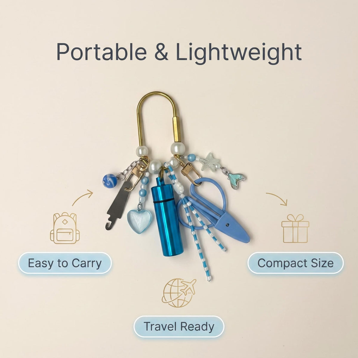 Needlepoint Bag Charm Tool Kit Mini Scissors Needle Threader Needle Holder Tube Gold Keyring Portable Needlepoint Accessories for DIY Crafts