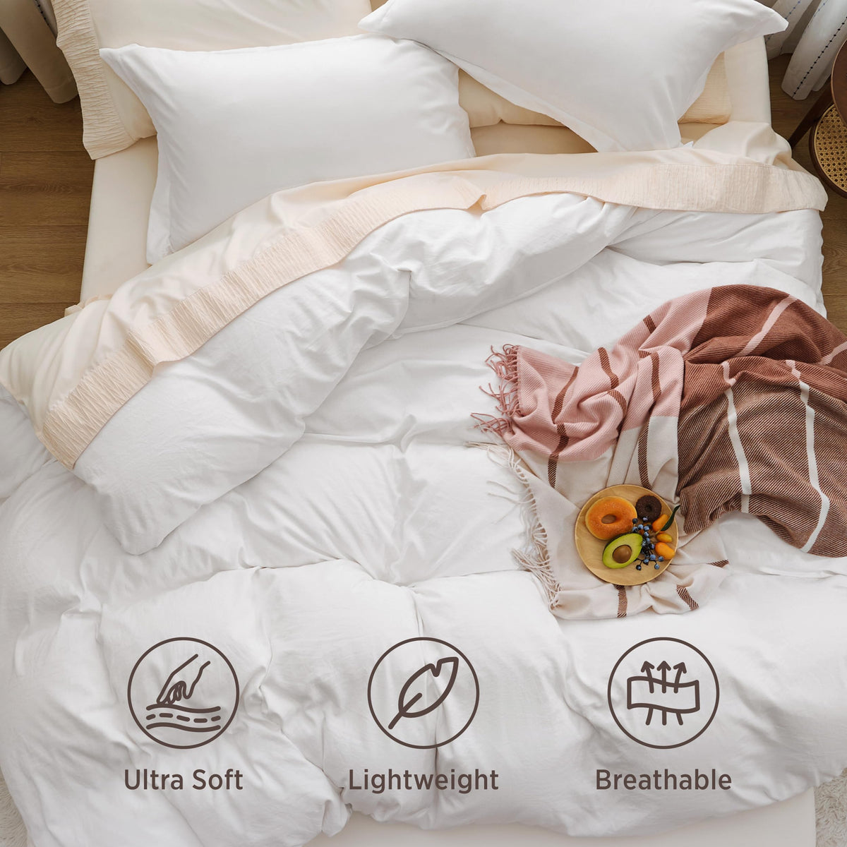 Bedsure Prewashed Duvet Cover Queen, Bedding Set with Zipper Closure, White | Ultra Soft, Relaxed Texture, Breathable Comfort, Hidden Zipper, 8 Corner Ties, Easy Care, OEKO-TEX Certified, Year-Round Use