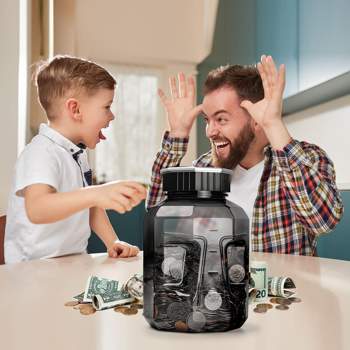 X-Large Piggy Bank for Adults Kids, Digital Coin Counting Bank LCD Counter | Vcertcpl 2.4L Capacity, Great Coin Counter Bank Money Counting Jar with Total Amount Displayed, Bank for All US Coins Gray