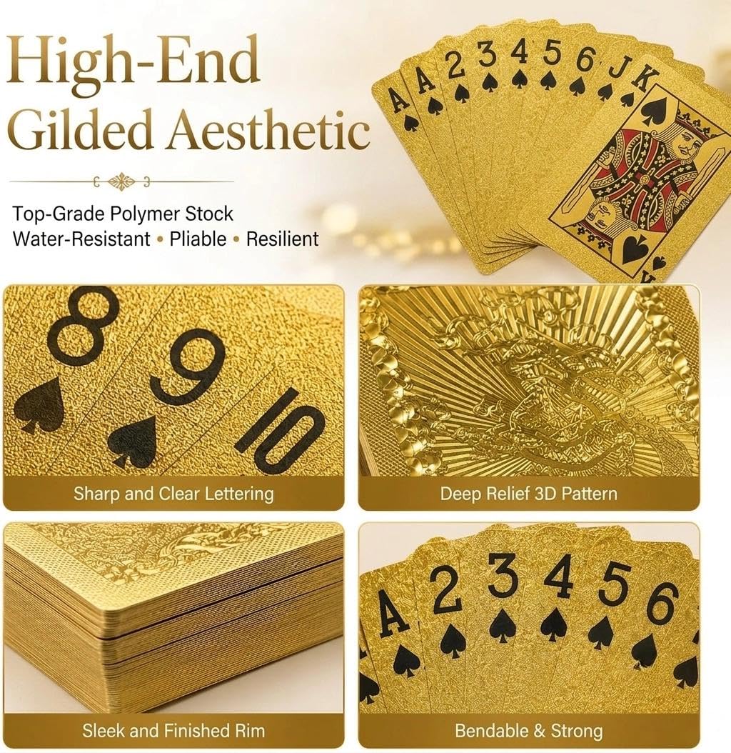 Golden Dragon PVC Playing Cards, Matte Finish with Intricate Pattern on Durable Hardened Deck, Elegant Design for Poker Game Night and Party Gatherings