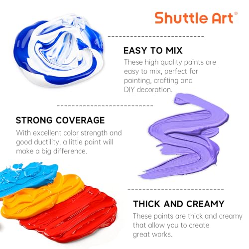 Shuttle Art Acrylic Paint, 36 Colors Acrylic Paint Set with Brushes & Palette, 2oz/60ml Bottles, Rich Pigments Non-toxic for Artists Kids & Adults, Painting on Canvas Rocks Ceramic Wood
