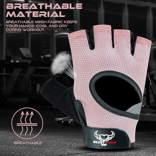 BEAST RAGE Workout Gloves for Men and Women, Fingerless Weight Lifting Gloves with Palm Protection Padding, Breathable and Lightweight Gym Gloves for Weightlifting, Cycling, Exercise, Training Pull Up