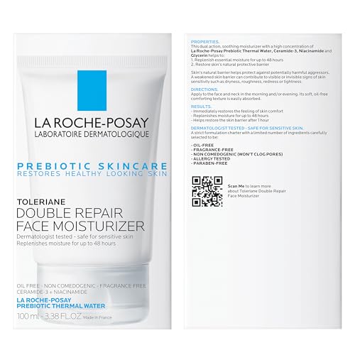 La Roche-Posay Toleriane Double Repair Face Moisturizer | Daily face cream with glycerin, niacinamide and ceramide for all skin types. Oil free and fragrance free.
