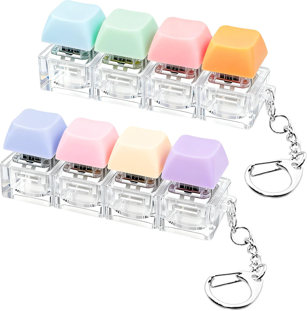 2 PCS Keyboard Fidget Toy, Keyboard Fidget Keychain 4-in-1 Keyboard Decompression Button Finger Clicker Toys (Purple Blue Pink Orange, General)