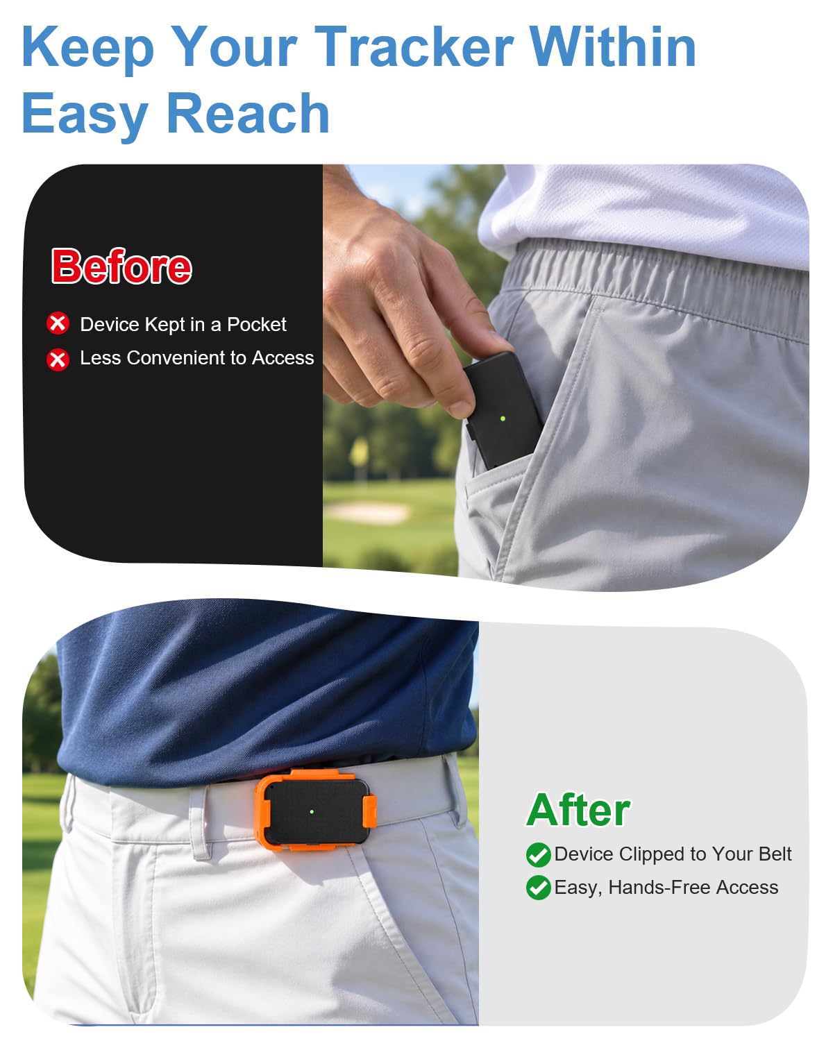 4-Pack Belt Clips Compatible with Arccos Air & Link Pro Golf Trackers | 2 Vertical & 2 Horizontal Portable Clips, Black & Orange