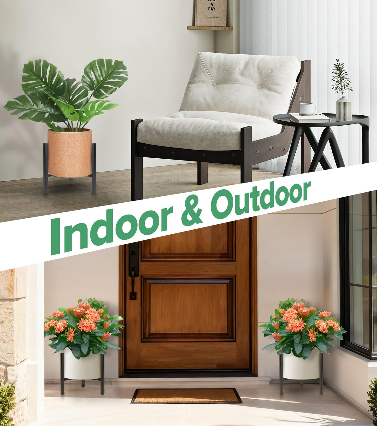AZADESJET Plant Stand Indoor Adjustable, Metal Modern Indoor Plant Stand, Heavy Duty Plant Stands Outdoor Corner, Stable Plant Holder, Fits 8 to 12 Inches Pots, Black, 1 Pack, Pot & Plant Not Included