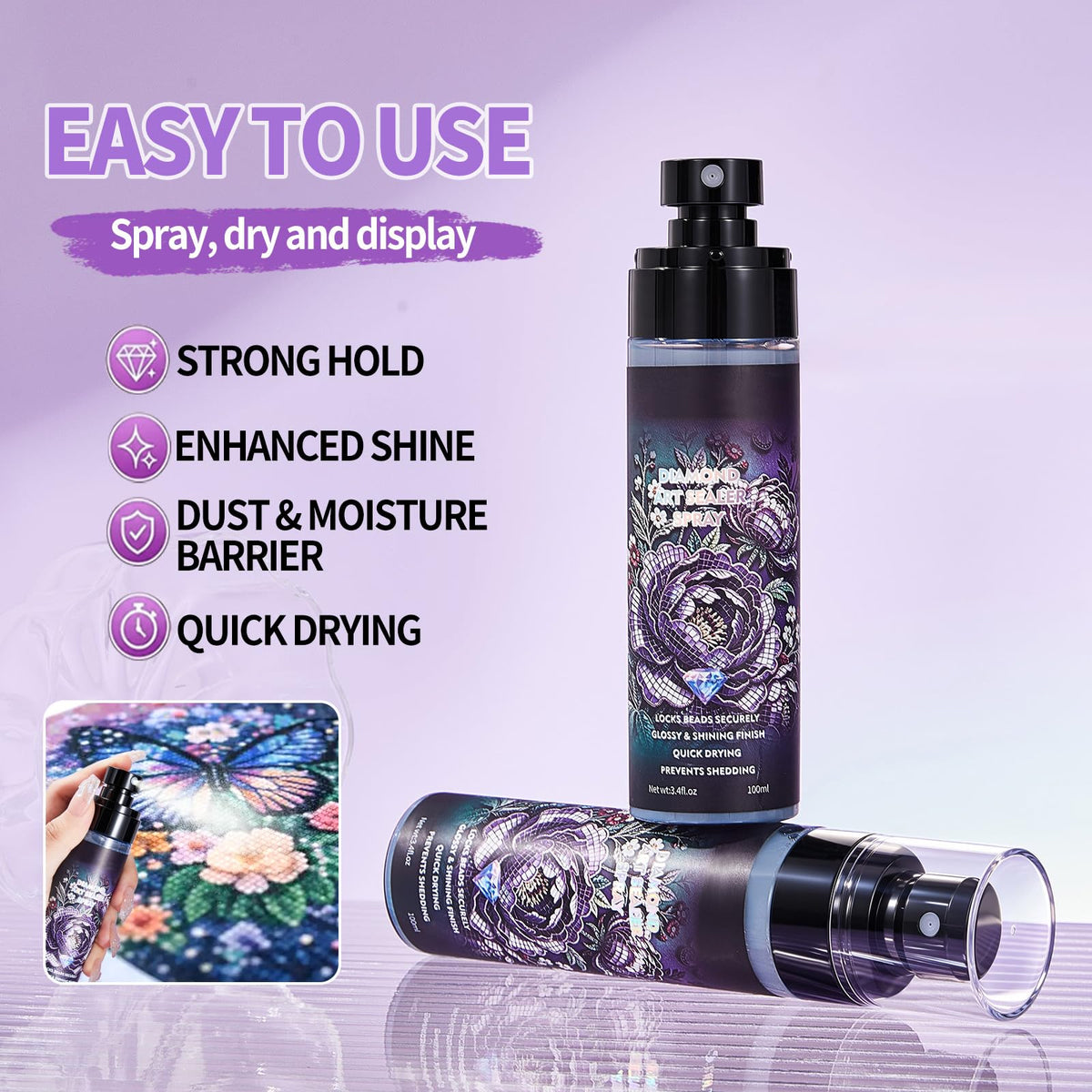 Diamond Art Sealer Spray, Painting Sealer Spray, Quick Drying Spray evenly | For Diamond Art, Secure Diamond Fixing and High Gloss Finish 100ml