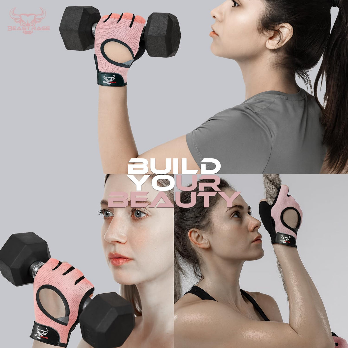 BEAST RAGE Workout Gloves for Men and Women, Fingerless Weight Lifting Gloves with Palm Protection Padding, Breathable and Lightweight Gym Gloves for Weightlifting, Cycling, Exercise, Training Pull Up