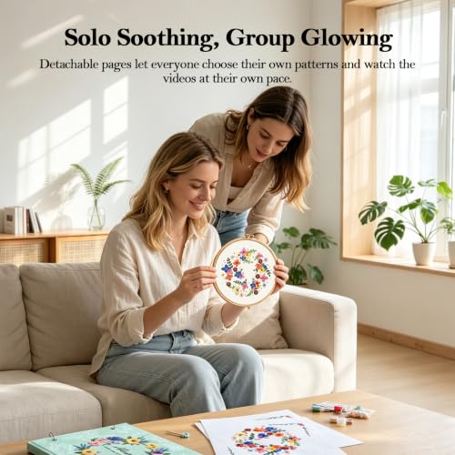 Embroidery Stitch Book with Video-Guided Tutorials on Every Page, 27 Essential Stitches, Beginner Embroidery Kit with Floral & Holiday Motifs. Portable Hand Embroidery Kit, Gift for Craft Lovers.