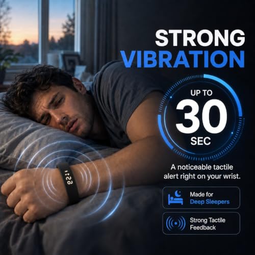Ulvixar Vibrating Alarm Watch for Heavy Sleepers,Silent Wake up Alarm Wrist | Powerful Wrist Vibrating Alarm,For Hearing impaired,20-Day Battery,Comfort Silicone Loop,Ideal For Couples,Shared Space，Dorms