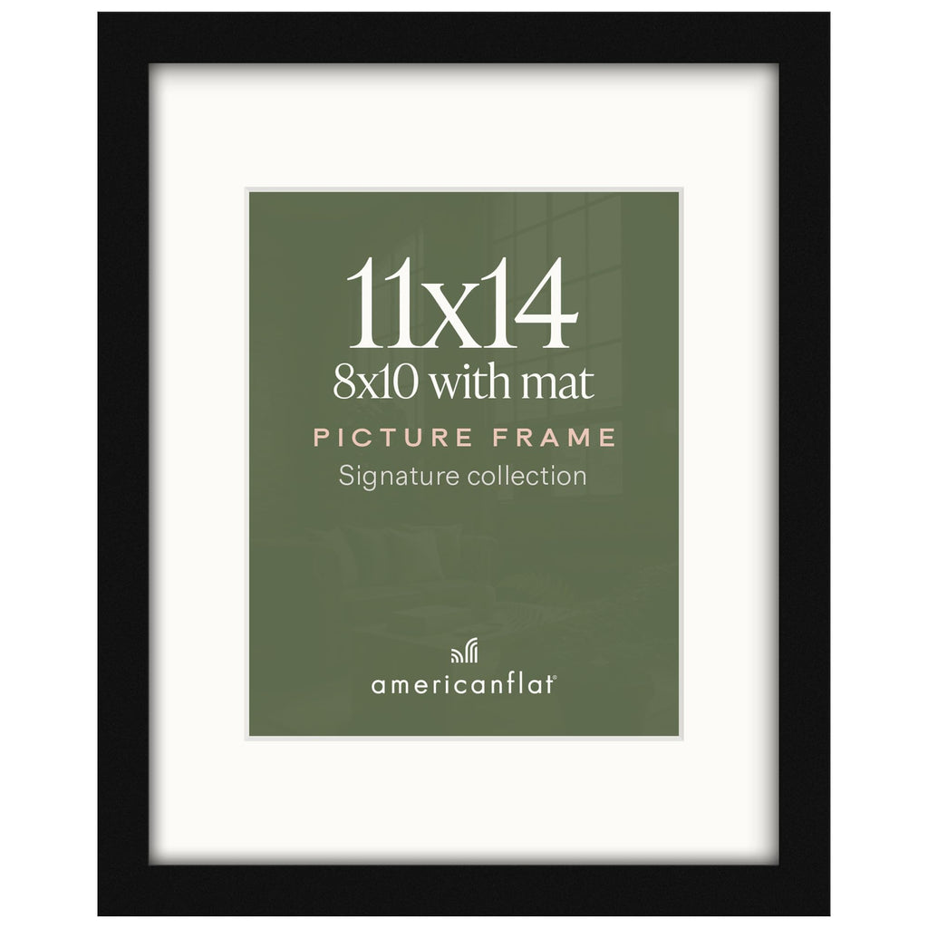 Americanflat 11x14 Picture Frame - Matted to 8x10 - Engineered Wood - Black | Shatter-resistant glass, hangs vertical or horizontal, sawtooth hangers included, use with or without mat