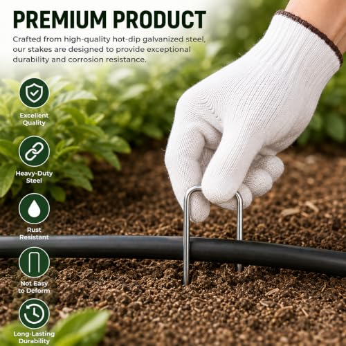 FEED GARDEN Landscape Staples 6 Inch 50 Pack, Galvanized Garden Stakes | 11 Gauge for Weed Barrier,Sod, Artificial Turf, Drip Irrigation Tubing, Netting,Outdoor Decoration, Plant cover,4/6/8/10/12in
