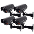 F FINDERS&CO Outdoor Fake Security Camera, Dummy CCTV Surveillance System with Realistic Red Flashing Lights and Warning Sticker (4, Black)