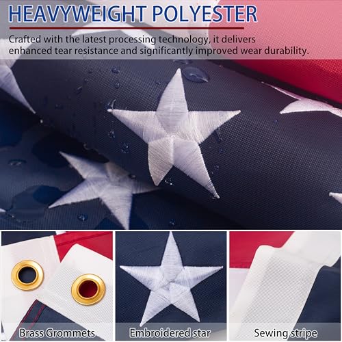 American flag 3x5 FT for Outside, Heavy Duty Polyester USA Flag Outdoor with Embroidered Stars, Sewn Stripes, US Flag with Brass Grommets for Indoor, Outdoor, All Weather